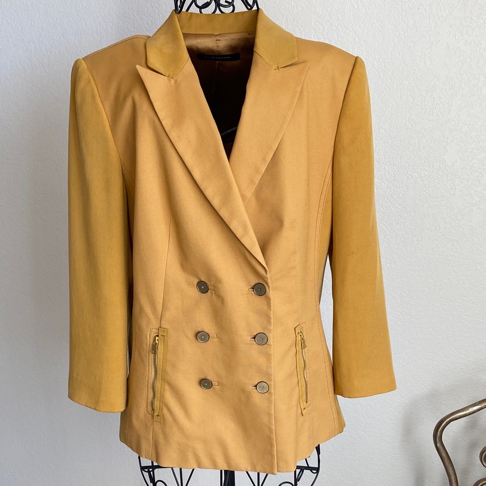 Elie Tahari Double-Breasted Yellow Blazer